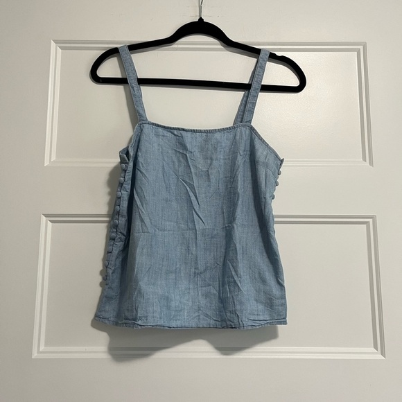 Madewell Crop Top Women's Light Blue Denim Square Neck Side Button Sleeveless - Picture 9 of 10
